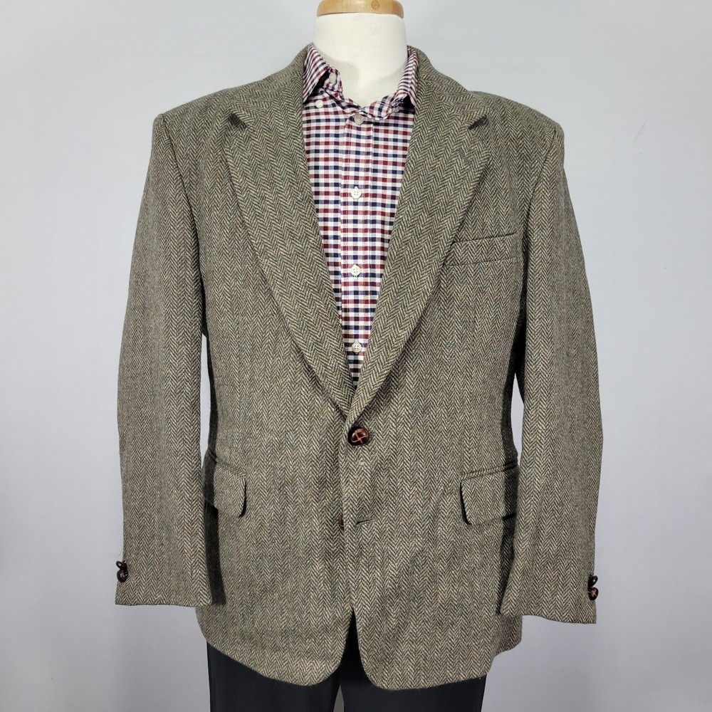 Robert Stock Classics Men's Tweed Sport Coat Blazer Olive Herringbone Wool‎ 42S